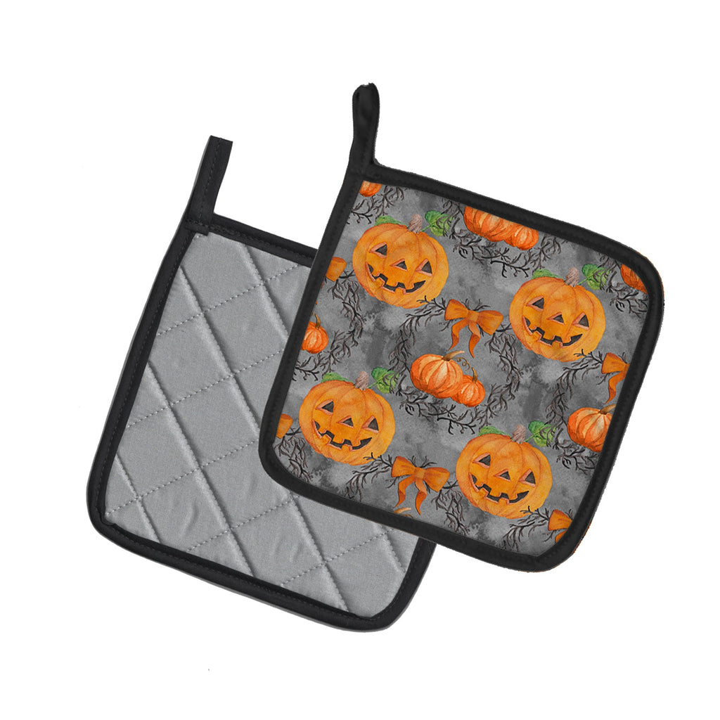Watecolor Halloween Pumpkins Pot Holder Set of 2 Heat Resistant Quilted Hot Pads 7.5 x 7.5 Inch, Insulated Kitchen Trivets for Cooking & Baking
