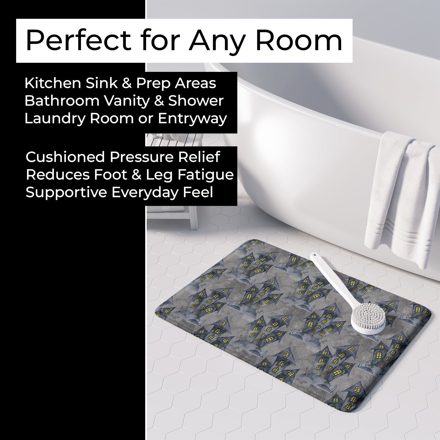 Watecolor Halloween Haunted House Memory Foam Kitchen Mat Machine Washable Anti-Fatigue Cushion Comfort Bath or Kitchen Rug