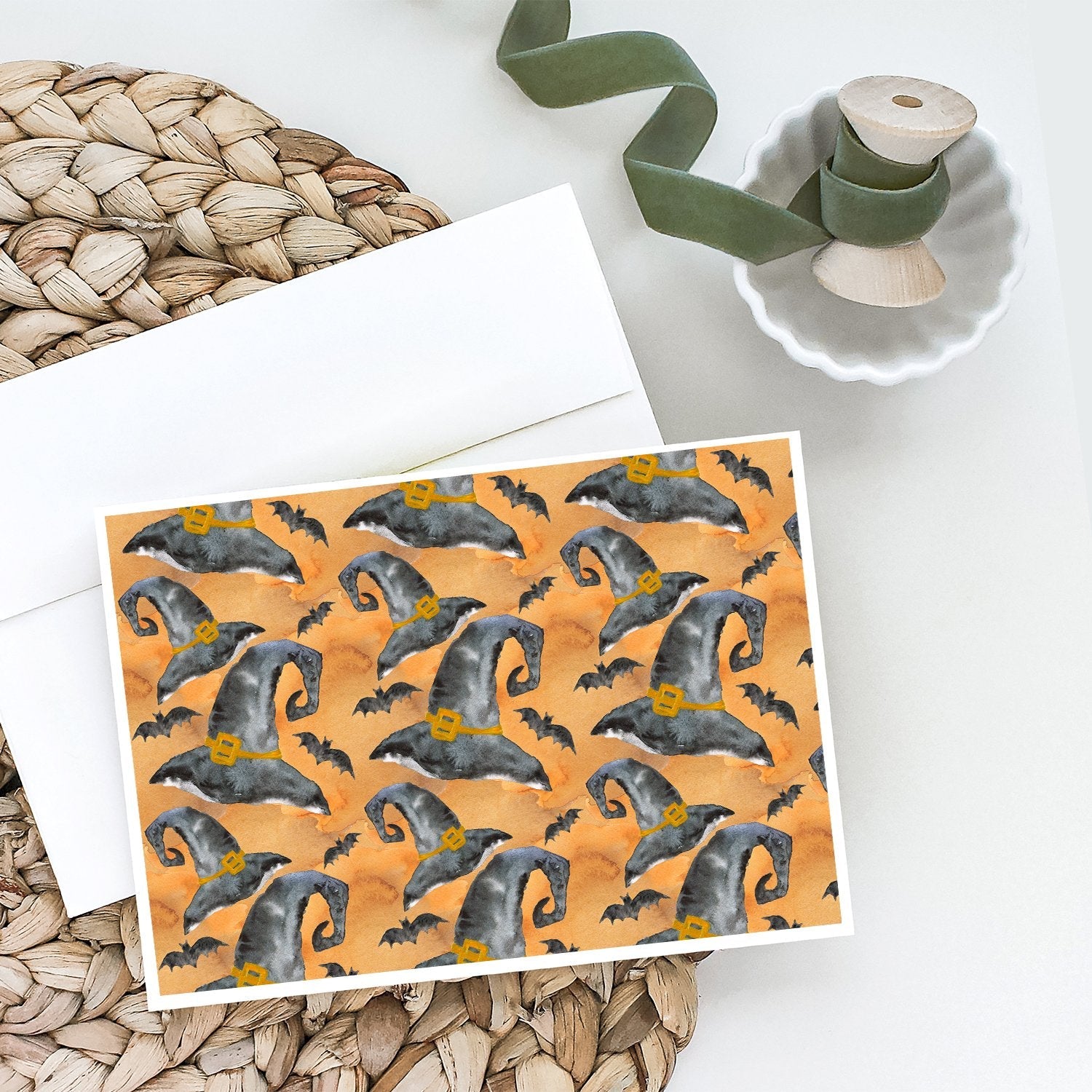 Watecolor Halloween Witches Hat Greeting Cards Pack of 8 Blank Cards with Envelopes Whimsical A7 Size 5x7