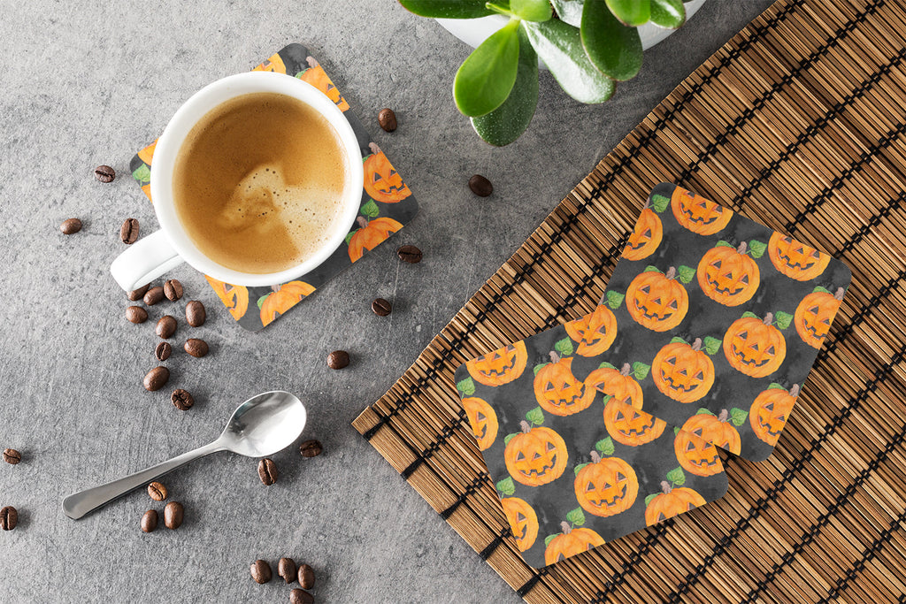 Watecolor Halloween Jack-O-Lantern Foam Coasters Set of 4 Cup Coasters for Indoor Outdoor, Tabletop Protection, Anti Slip, Mouse pad Material
