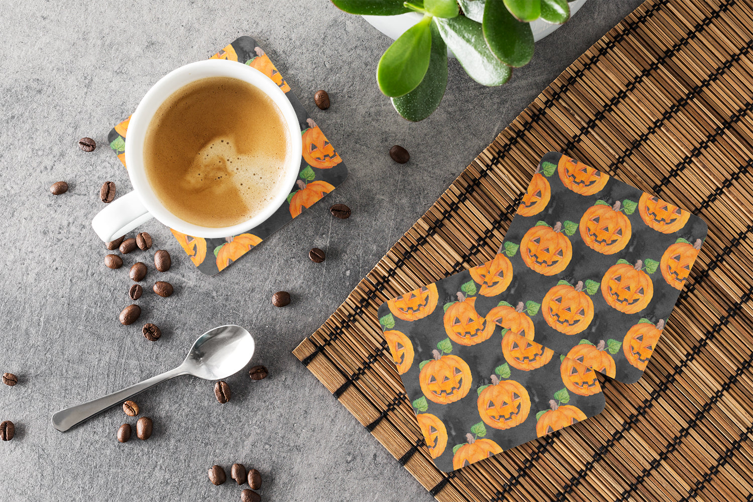 Watecolor Halloween Jack-O-Lantern Foam Coasters Set of 4 Cup Coasters for Indoor Outdoor, Tabletop Protection, Anti Slip, Mouse pad Material