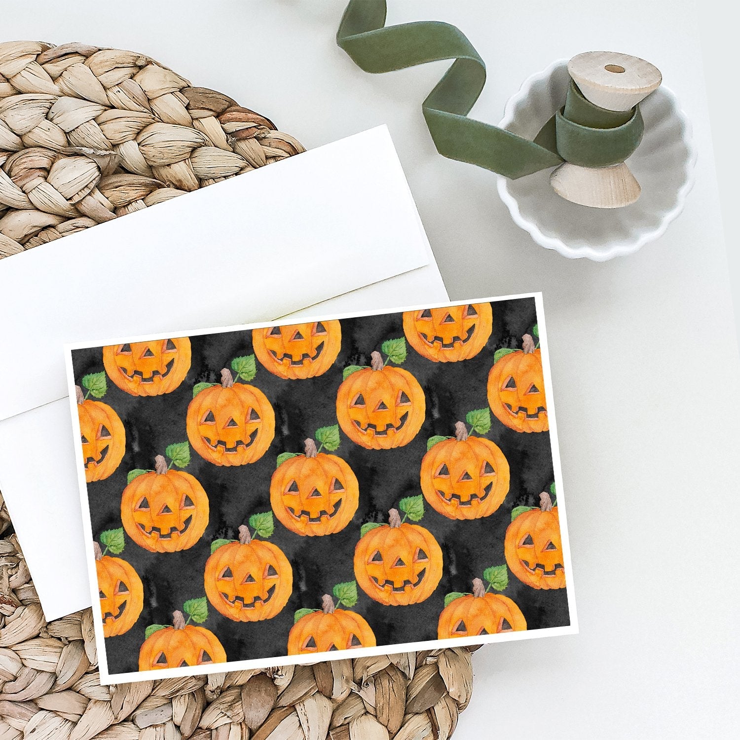 Watecolor Halloween Jack-O-Lantern Greeting Cards Pack of 8 Blank Cards with Envelopes Whimsical A7 Size 5x7
