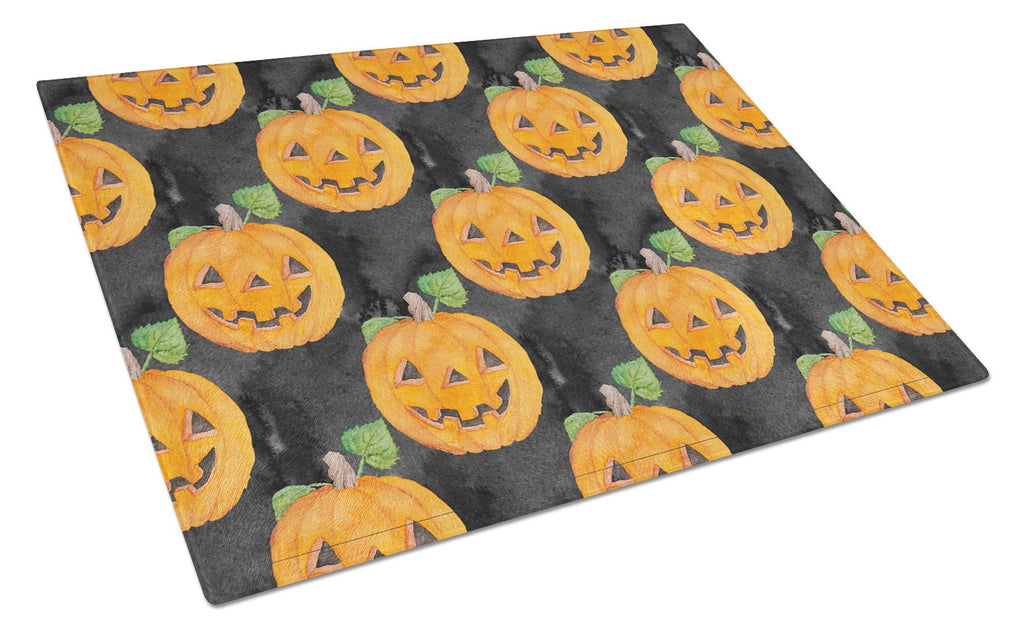 Watecolor Halloween Jack-O-Lantern Cutting Board Tempered Glass Kitchen Cutting Surface, Heat Resistant Chopping, Non-Slip Feet, Food Prep & Serving