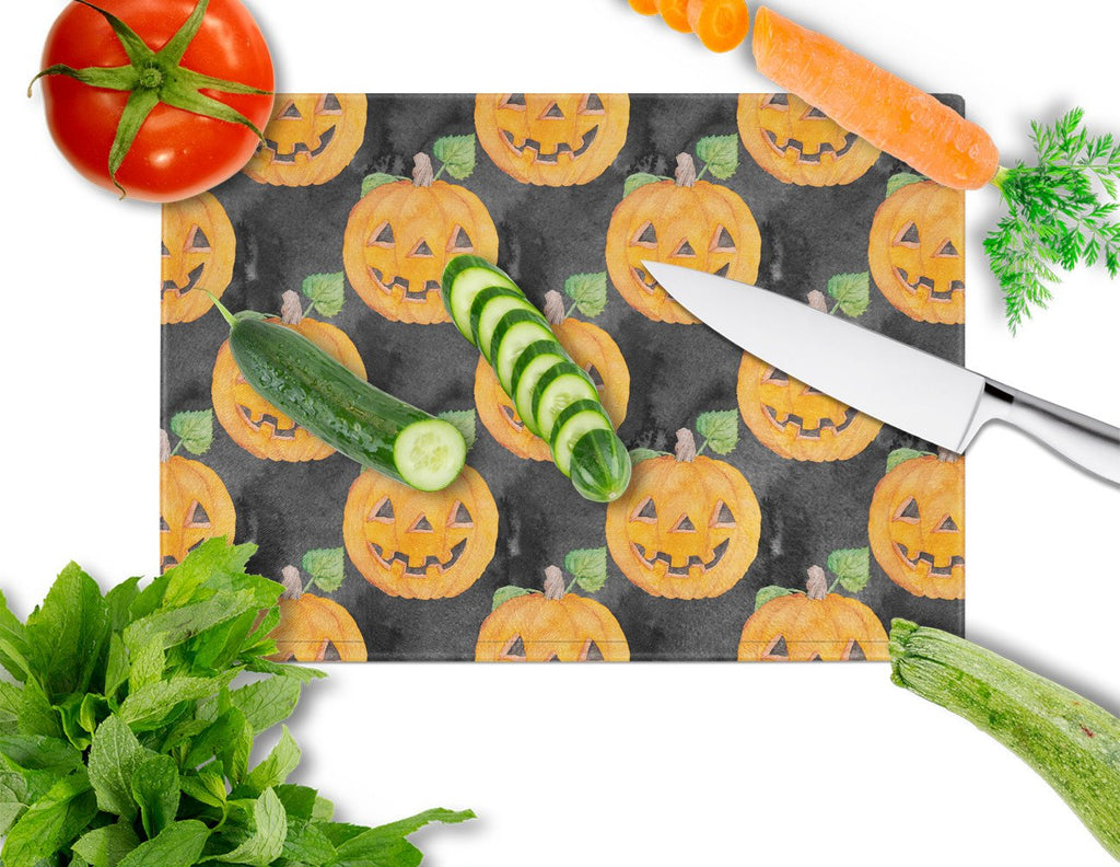 Watecolor Halloween Jack-O-Lantern Cutting Board Tempered Glass Kitchen Cutting Surface, Heat Resistant Chopping, Non-Slip Feet, Food Prep & Serving