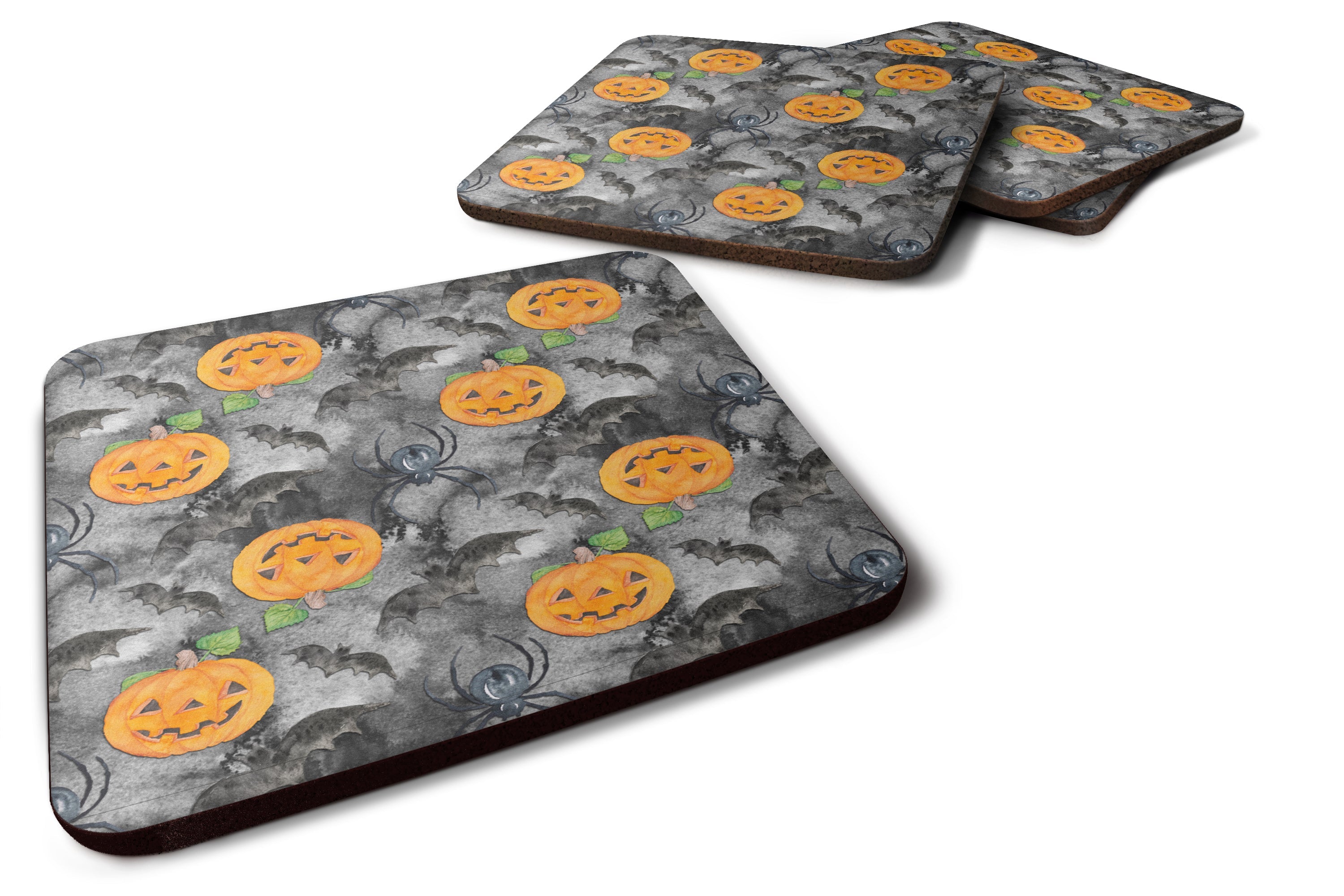 Watecolor Halloween Jack-O-Lantern Bats Foam Coasters Set of 4 Cup Coasters for Indoor Outdoor, Tabletop Protection, Anti Slip, Mouse pad Material