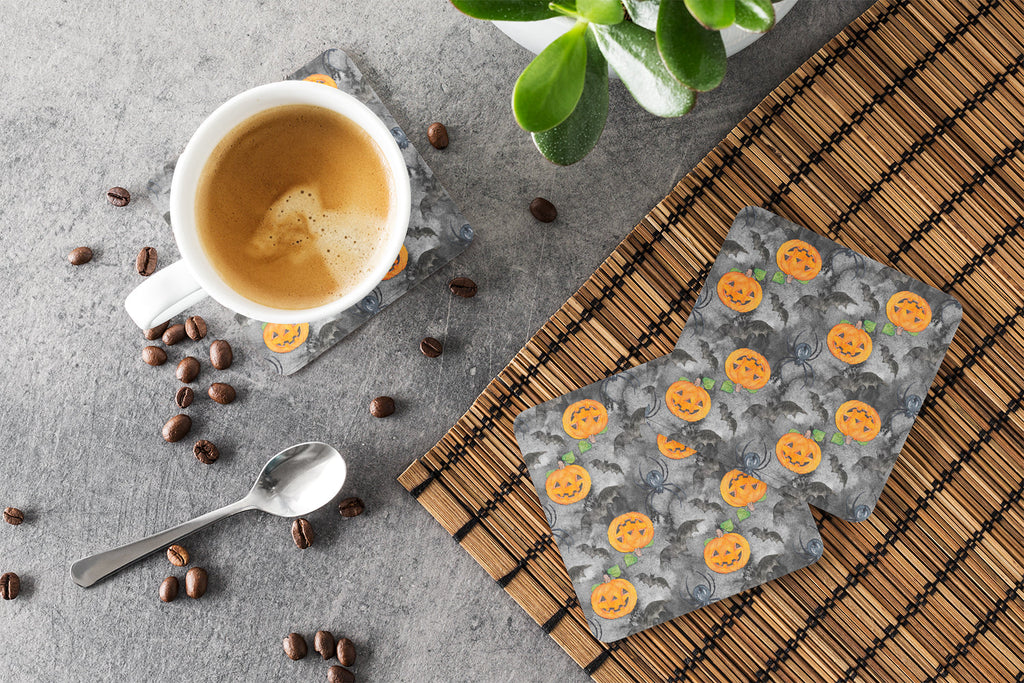 Watecolor Halloween Jack-O-Lantern Bats Foam Coasters Set of 4 Cup Coasters for Indoor Outdoor, Tabletop Protection, Anti Slip, Mouse pad Material
