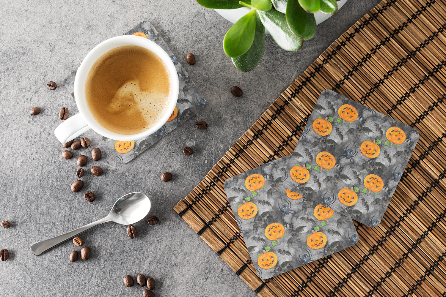 Watecolor Halloween Jack-O-Lantern Bats Foam Coasters Set of 4 Cup Coasters for Indoor Outdoor, Tabletop Protection, Anti Slip, Mouse pad Material