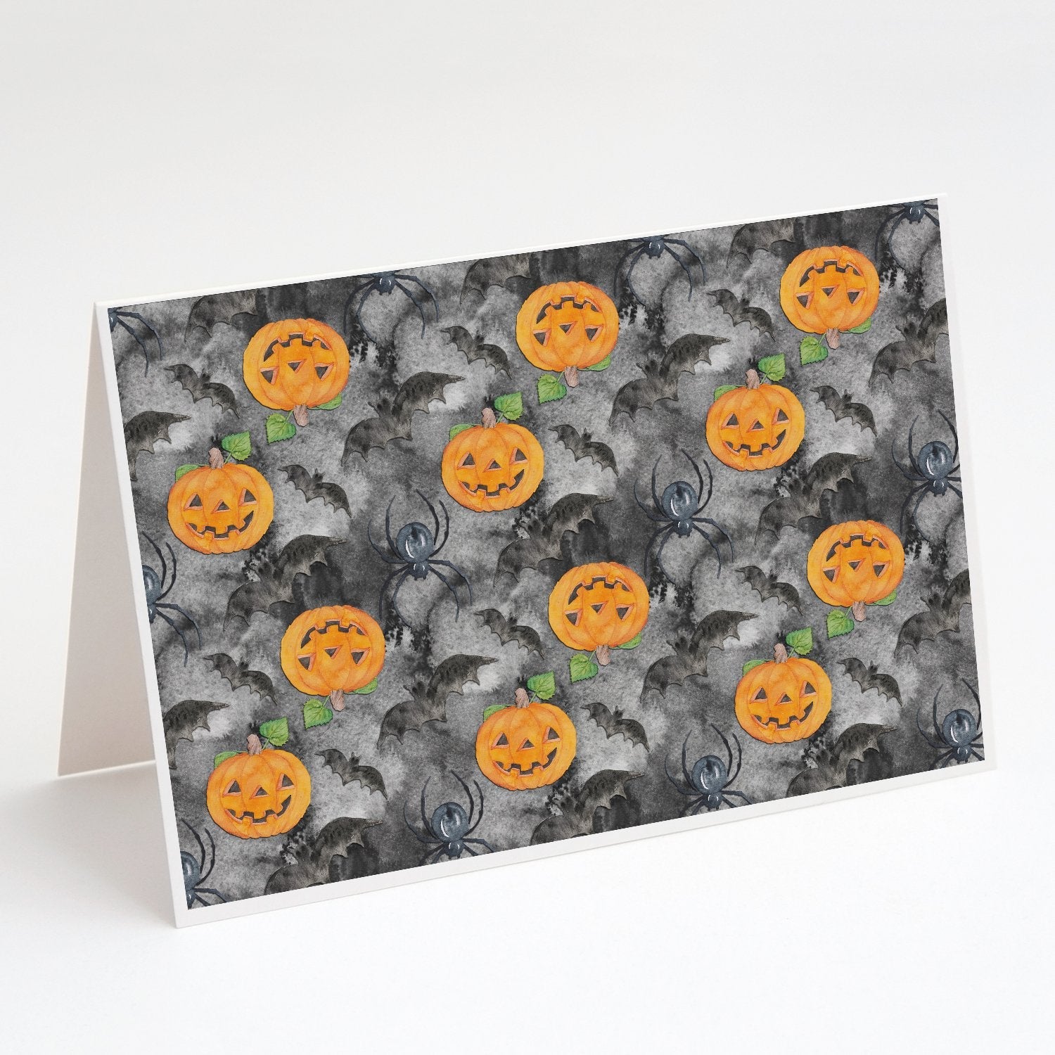 Watecolor Halloween Jack-O-Lantern Bats Greeting Cards Pack of 8 Blank Cards with Envelopes Whimsical A7 Size 5x7