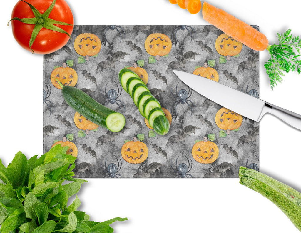 Watecolor Halloween Jack-O-Lantern Bats Cutting Board Tempered Glass Kitchen Cutting Surface, Heat Resistant Chopping, Non-Slip Feet, Food Prep & Serving