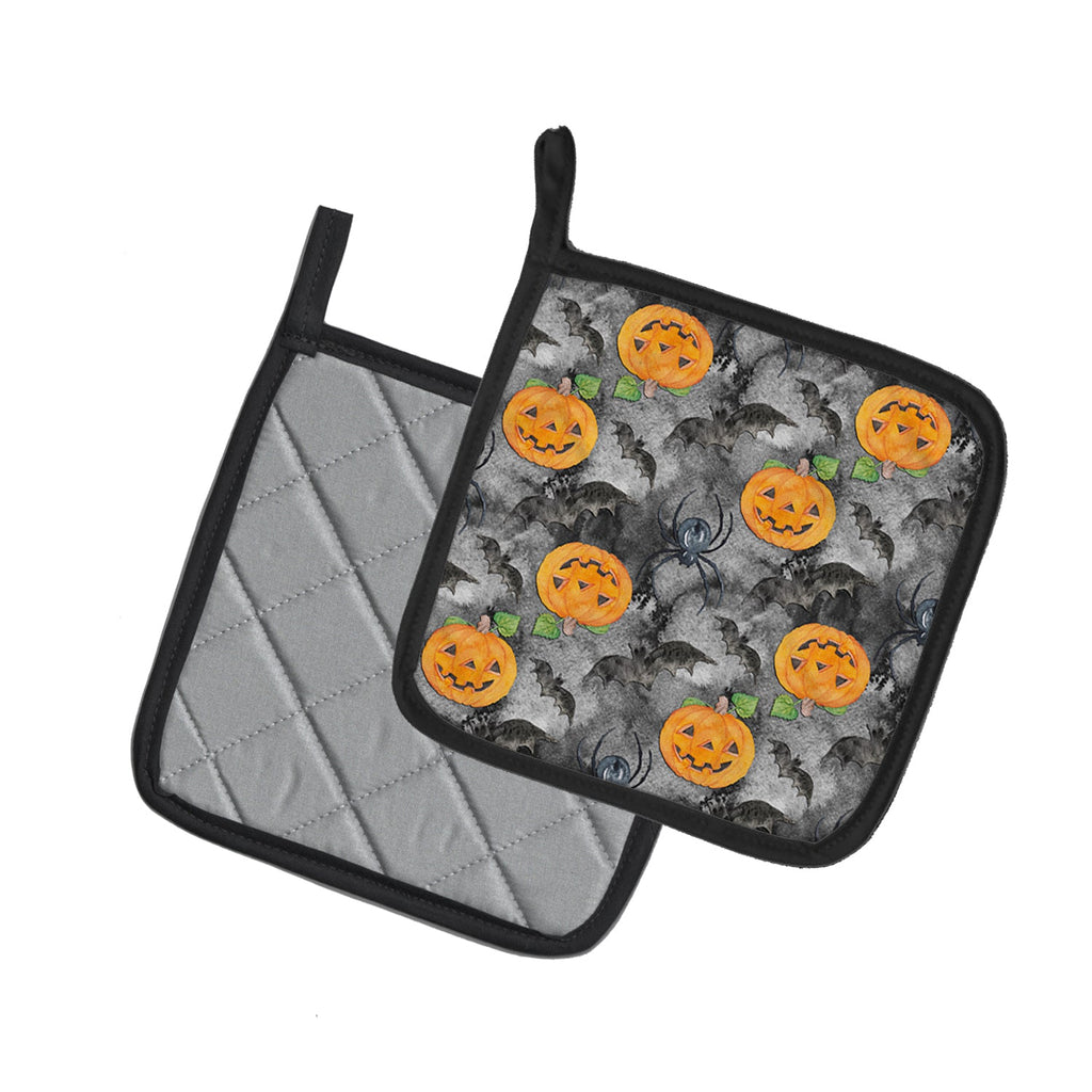 Watecolor Halloween Jack-O-Lantern Bats Pot Holder Set of 2 Heat Resistant Quilted Hot Pads 7.5 x 7.5 Inch, Insulated Kitchen Trivets for Cooking & Baking