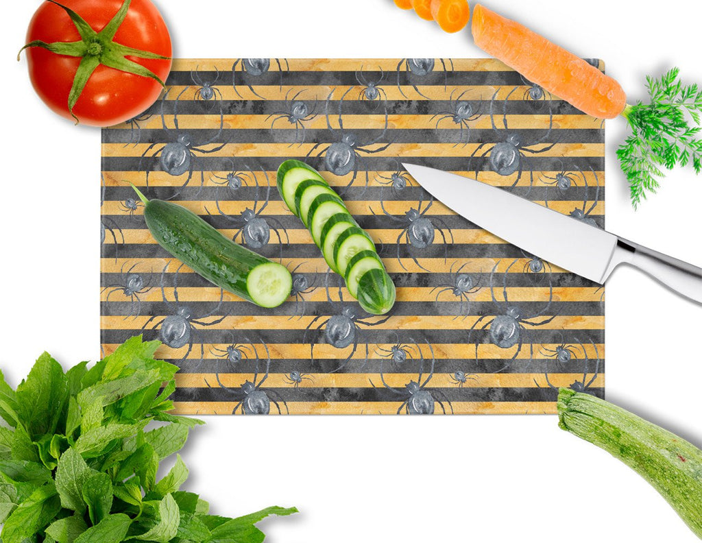 Watecolor Halloween Spiders Cutting Board Tempered Glass Kitchen Cutting Surface, Heat Resistant Chopping, Non-Slip Feet, Food Prep & Serving