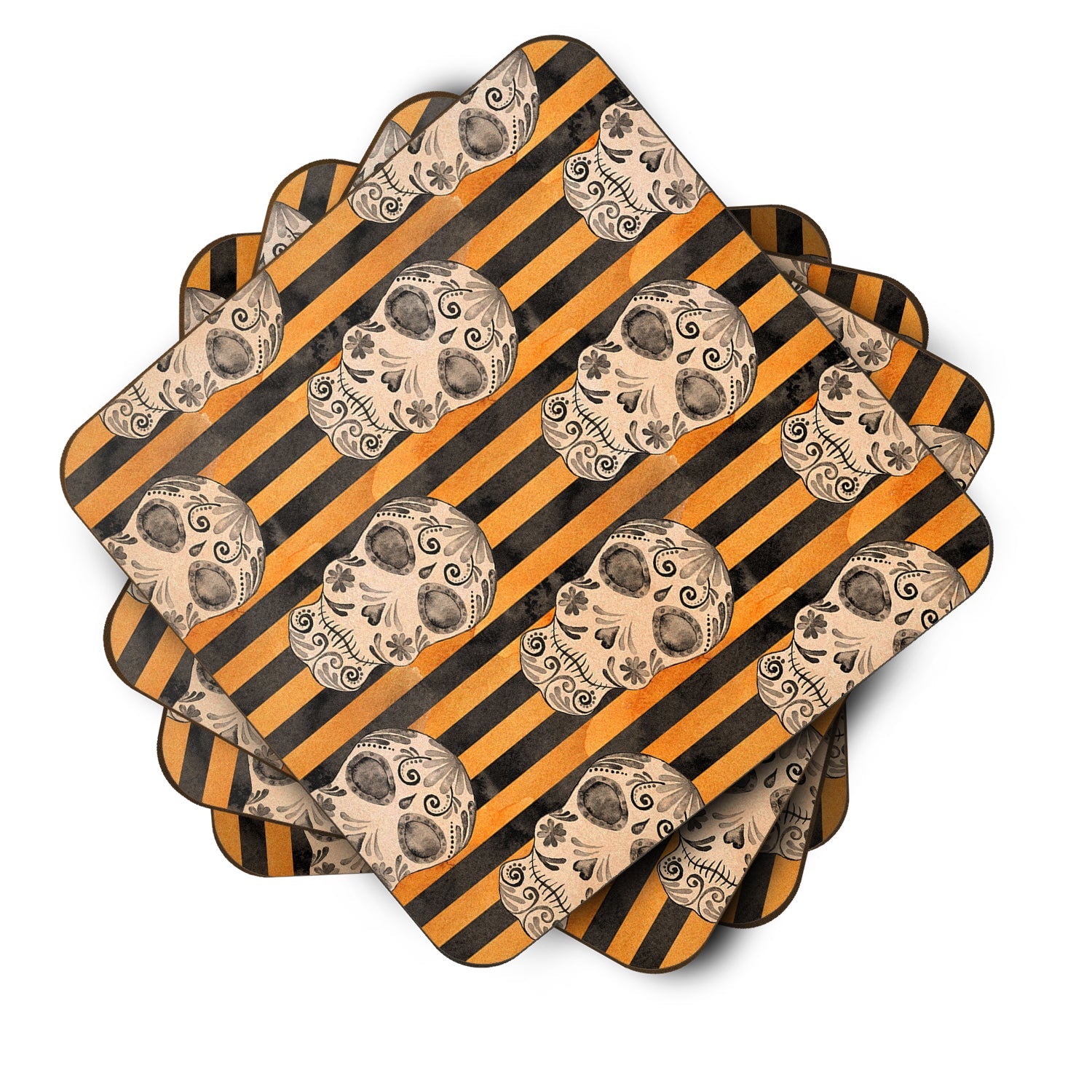 Watecolor Halloween Day of the Dead Head Foam Coasters Set of 4 Cup Coasters for Indoor Outdoor, Tabletop Protection, Anti Slip, Mouse pad Material
