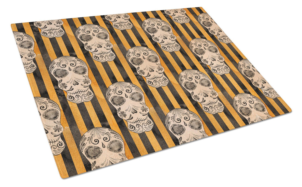 Watecolor Halloween Day of the Dead Head Cutting Board Tempered Glass Kitchen Cutting Surface, Heat Resistant Chopping, Non-Slip Feet, Food Prep & Serving