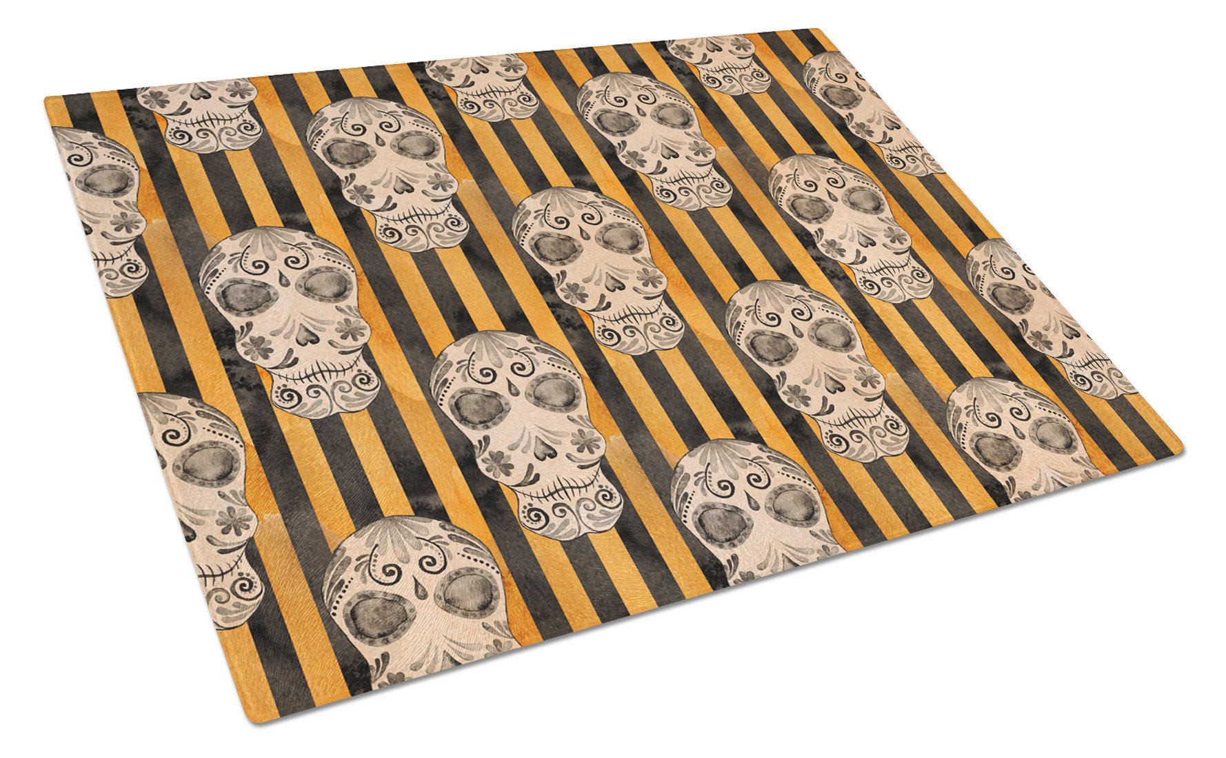 Watecolor Halloween Day of the Dead Head Cutting Board Tempered Glass Kitchen Cutting Surface, Heat Resistant Chopping, Non-Slip Feet, Food Prep & Serving