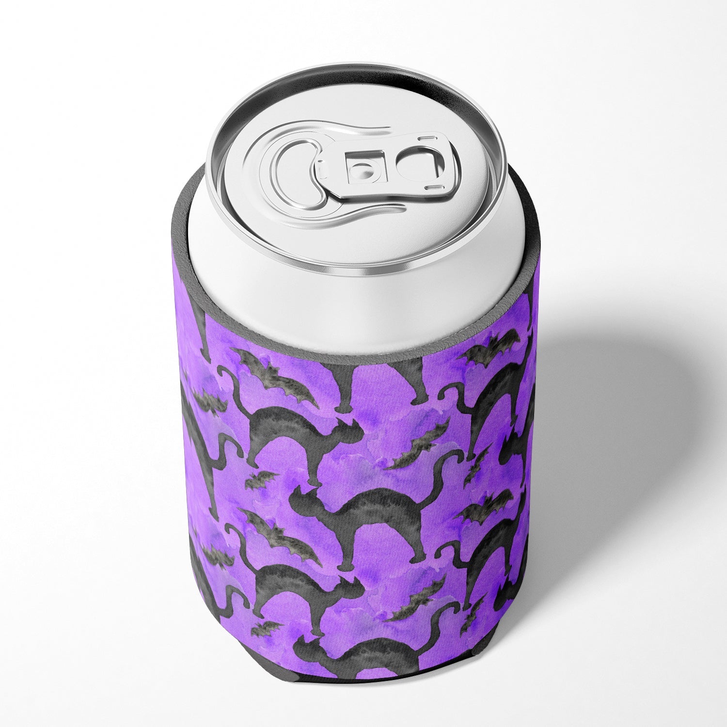 Watecolor Halloween Black Cats on Purple Can or Bottle Hugger Cooler Sleeve for Standard 12 oz Cans, Insulated Foam Beer & Soda Can Hugger Reusable