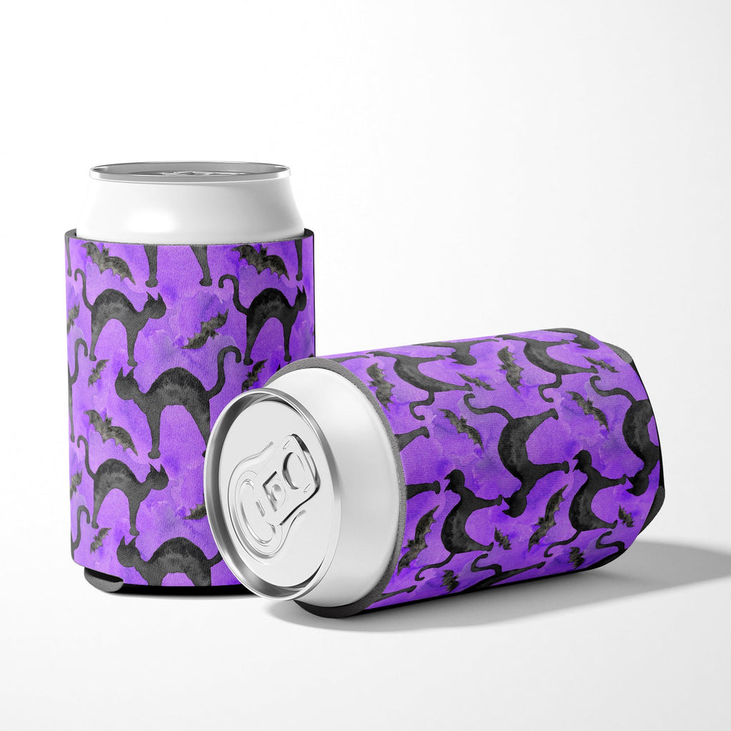 Watecolor Halloween Black Cats on Purple Can or Bottle Hugger Cooler Sleeve for Standard 12 oz Cans, Insulated Foam Beer & Soda Can Hugger Reusable