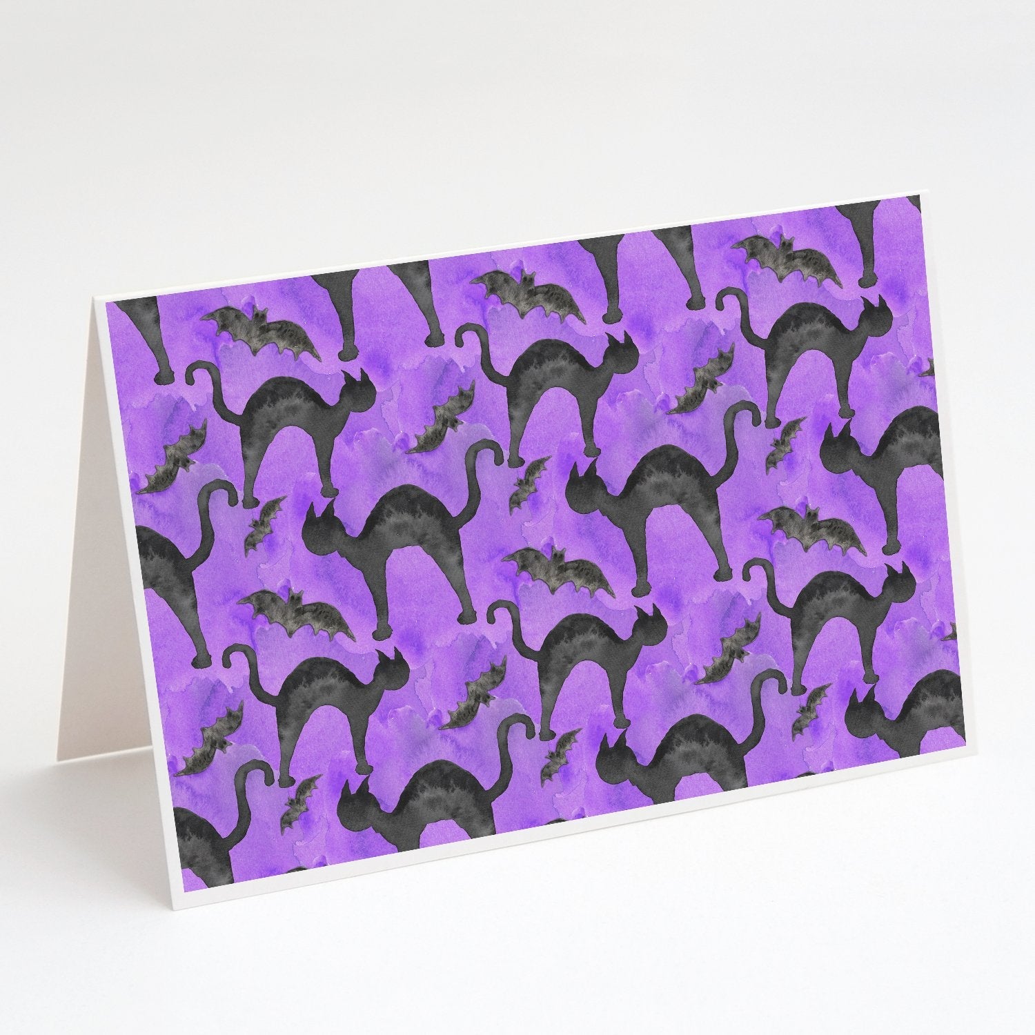 Watecolor Halloween Black Cats on Purple Greeting Cards Pack of 8 Blank Cards with Envelopes Whimsical A7 Size 5x7