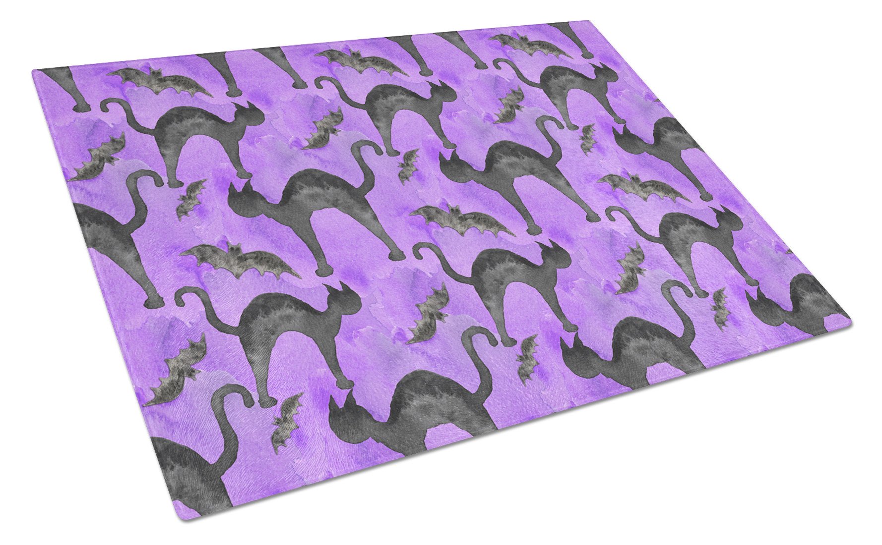 Watecolor Halloween Black Cats on Purple Cutting Board Tempered Glass Kitchen Cutting Surface, Heat Resistant Chopping, Non-Slip Feet, Food Prep & Serving