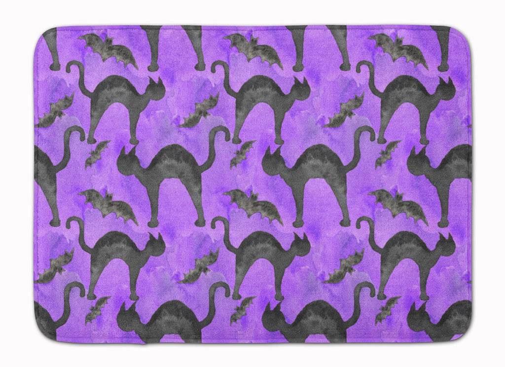 Watecolor Halloween Black Cats on Purple Memory Foam Kitchen Mat Machine Washable Anti-Fatigue Cushion Comfort Bath or Kitchen Rug
