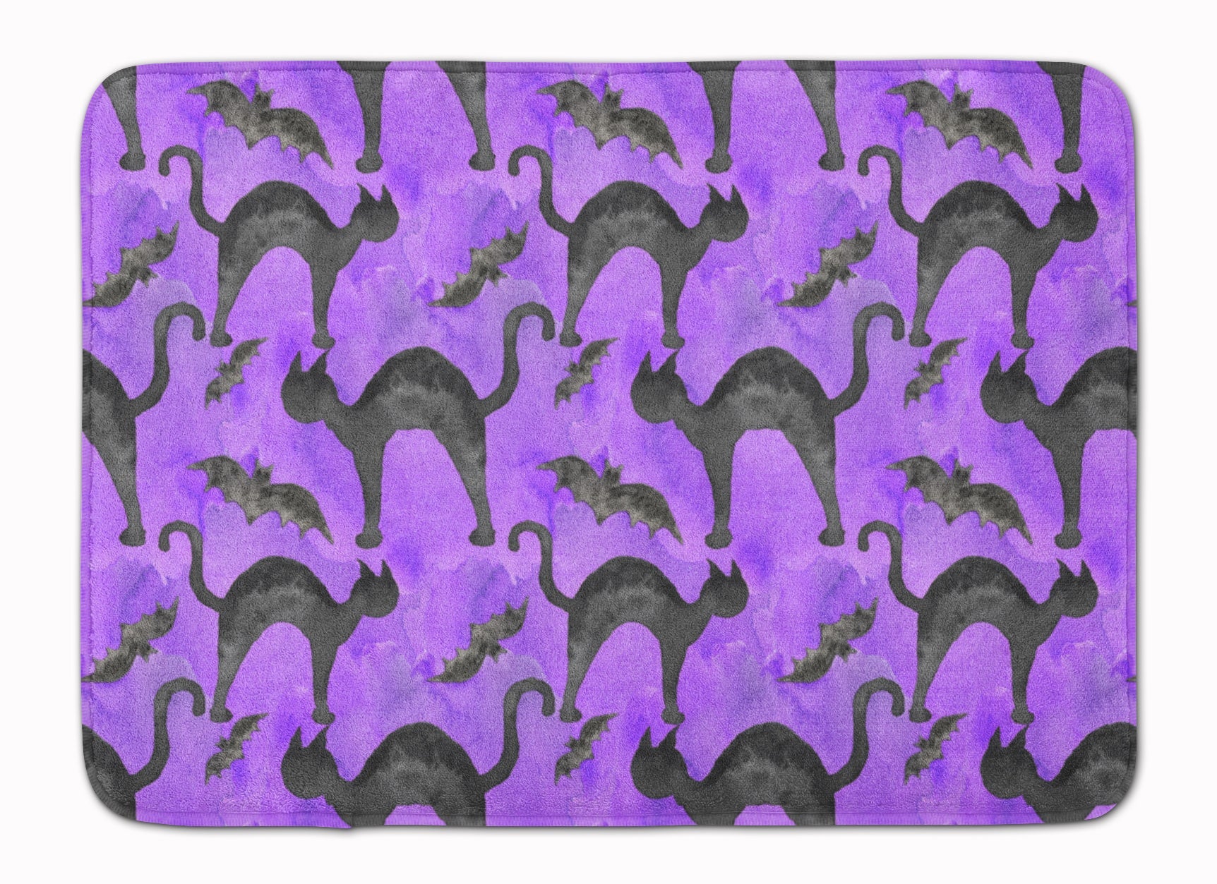 Watecolor Halloween Black Cats on Purple Memory Foam Kitchen Mat Machine Washable Anti-Fatigue Cushion Comfort Bath or Kitchen Rug