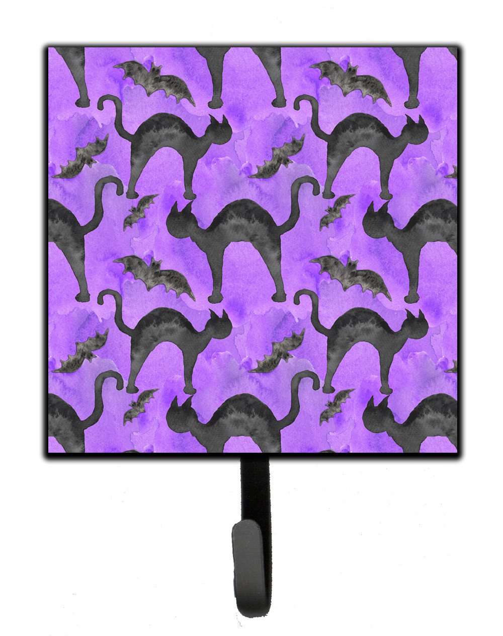 Watecolor Halloween Black Cats on Purple Leash or Key Holder Wall Hooks, Key Hooks Holder, Coat Rack Wall Mount, Coat Hooks, Hooks for Hanging Keys, Towels, Aprons, Leashes