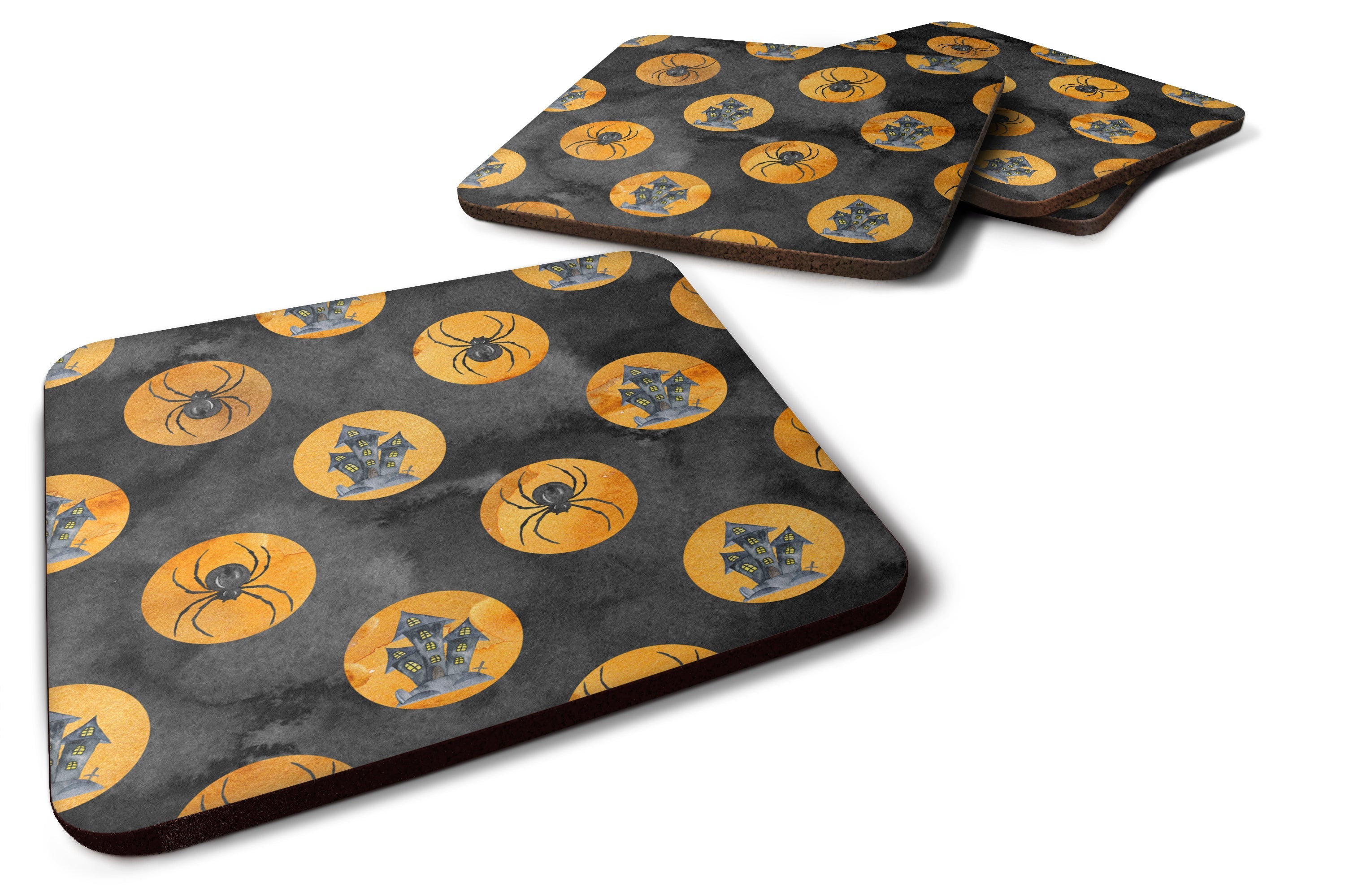 Watecolor Halloween Circles Foam Coasters Set of 4 Cup Coasters for Indoor Outdoor, Tabletop Protection, Anti Slip, Mouse pad Material