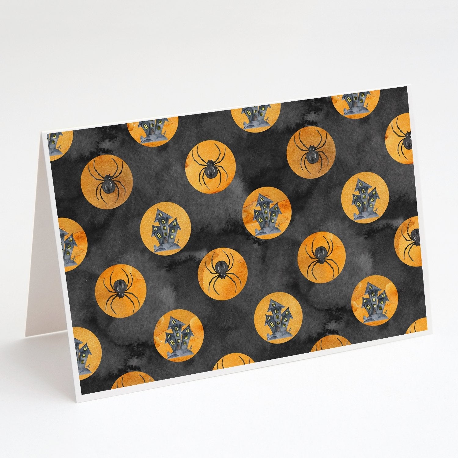 Watecolor Halloween Circles Greeting Cards Pack of 8 Blank Cards with Envelopes Whimsical A7 Size 5x7