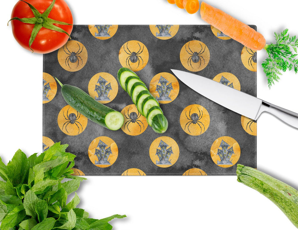 Watecolor Halloween Circles Cutting Board Tempered Glass Kitchen Cutting Surface, Heat Resistant Chopping, Non-Slip Feet, Food Prep & Serving