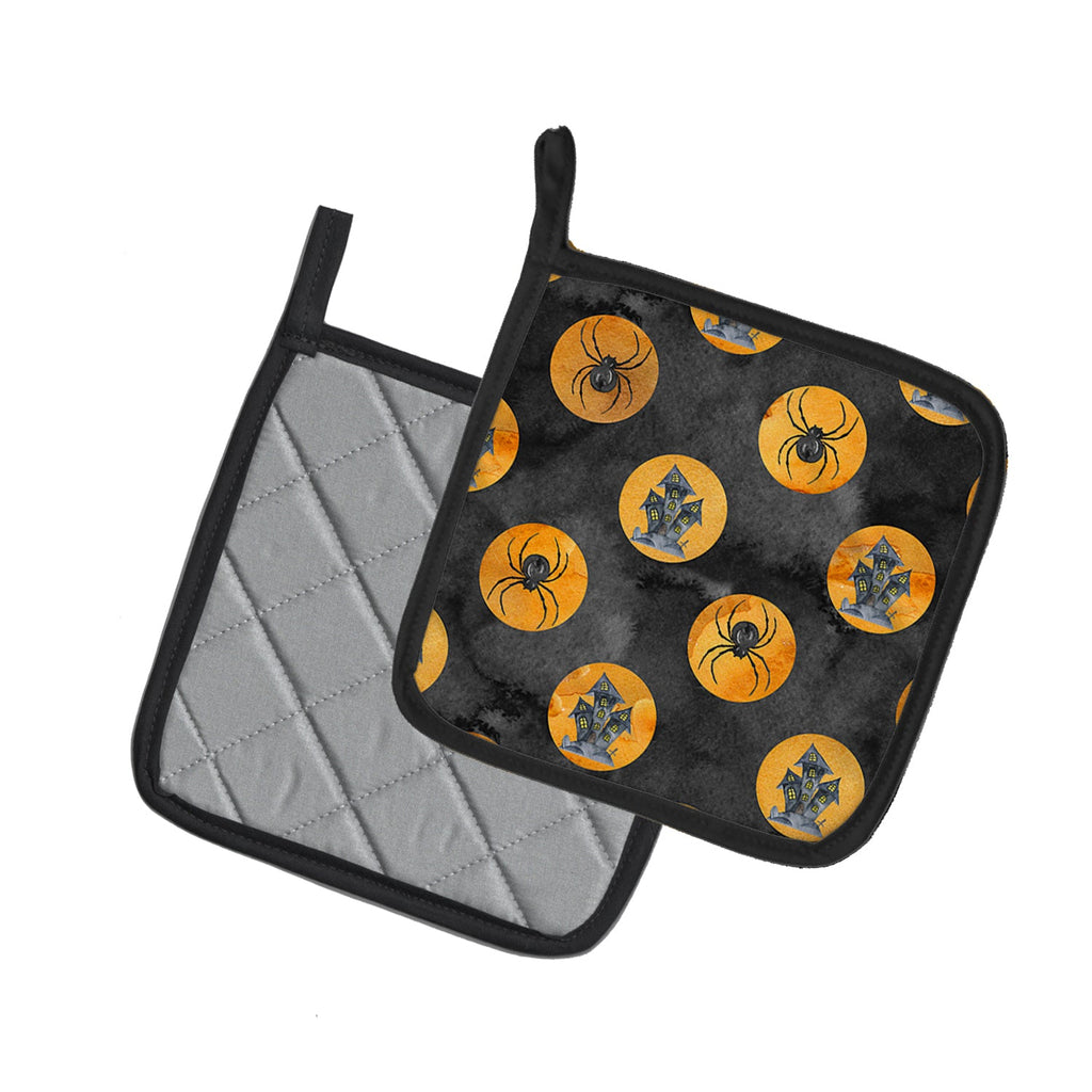 Watecolor Halloween Circles Pot Holder Set of 2 Heat Resistant Quilted Hot Pads 7.5 x 7.5 Inch, Insulated Kitchen Trivets for Cooking & Baking