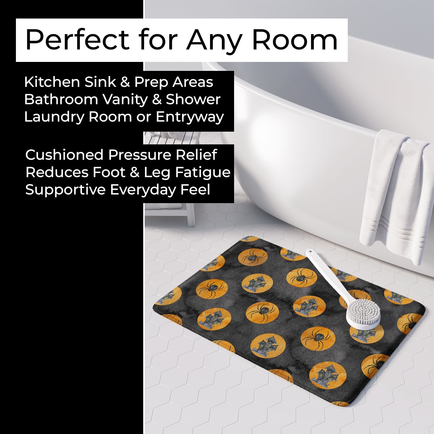 Watecolor Halloween Circles Memory Foam Kitchen Mat Machine Washable Anti-Fatigue Cushion Comfort Bath or Kitchen Rug