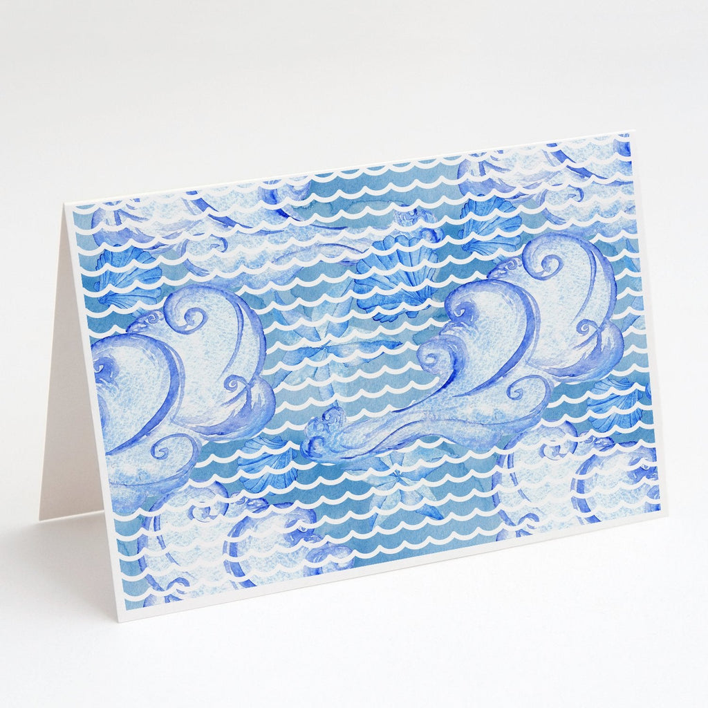 Beach Watercolor Abstract Waves Greeting Cards Pack of 8 Blank Cards with Envelopes Whimsical A7 Size 5x7