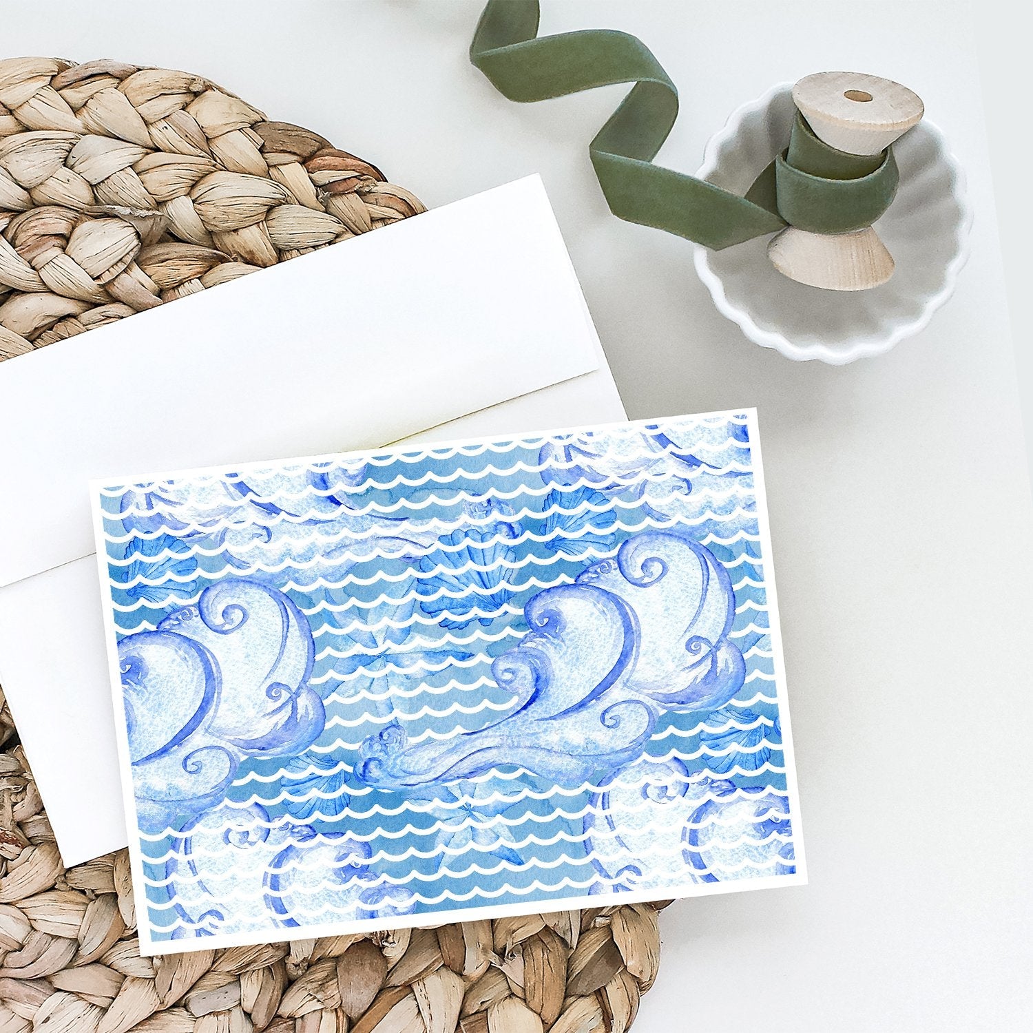 Beach Watercolor Abstract Waves Greeting Cards Pack of 8 Blank Cards with Envelopes Whimsical A7 Size 5x7