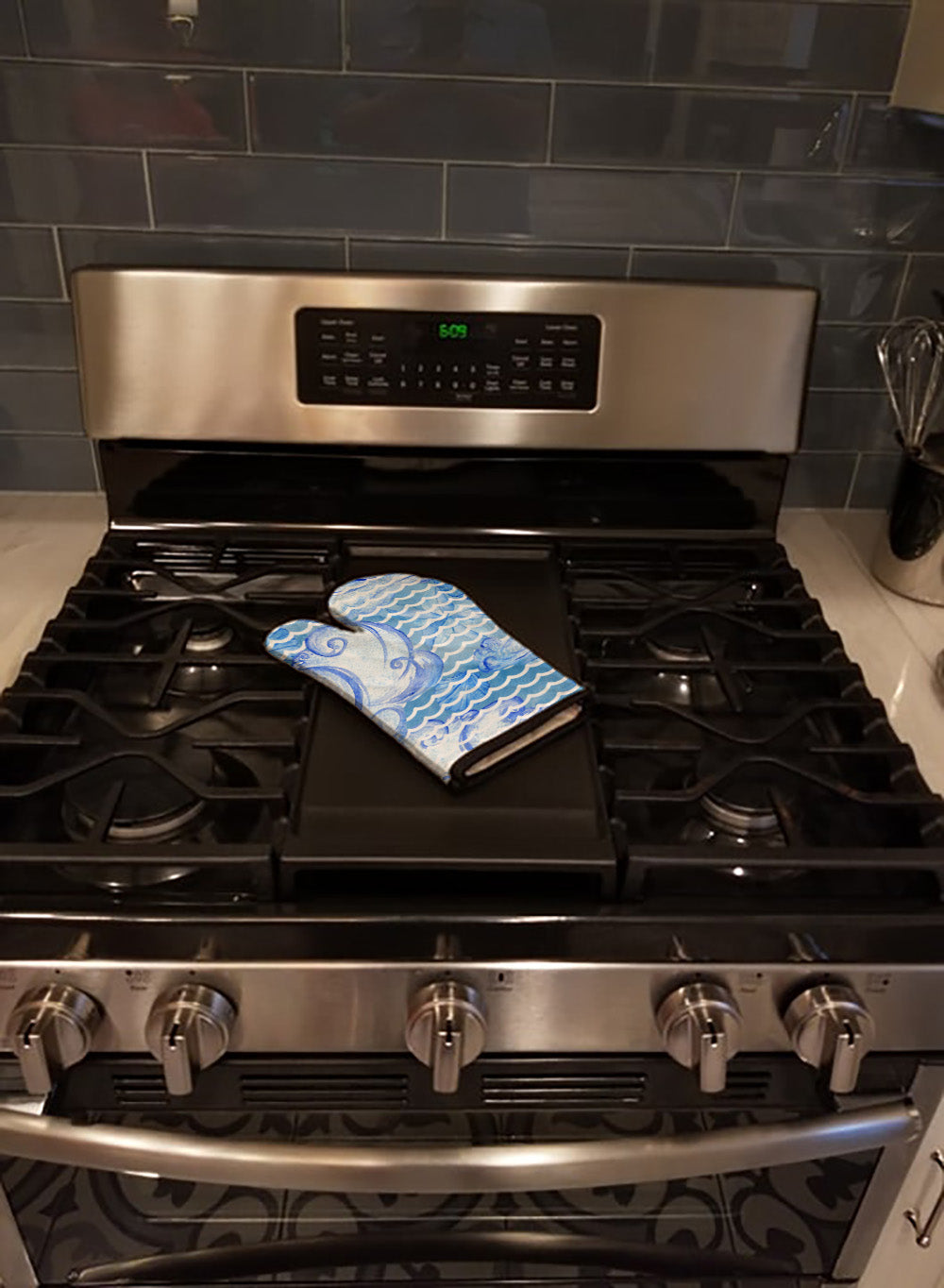 Beach Watercolor Abstract Waves Oven Mitt Heat Resistant Thick Oven Mitt for Hot Pans and Oven, Kitchen Mitt Protect Hands, Cooking Baking Glove