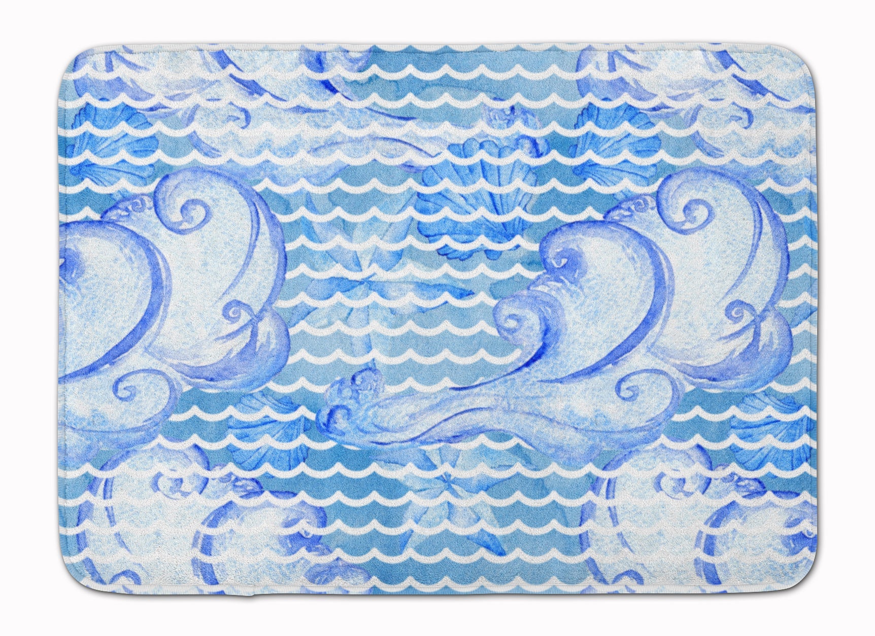 Beach Watercolor Abstract Waves Memory Foam Kitchen Mat Machine Washable Anti-Fatigue Cushion Comfort Bath or Kitchen Rug