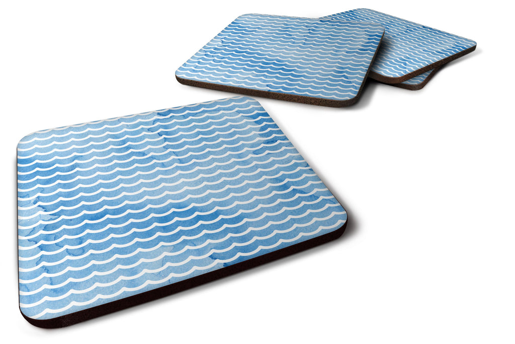 Beach Watercolor Waves Foam Coasters Set of 4 Cup Coasters for Indoor Outdoor, Tabletop Protection, Anti Slip, Mouse pad Material