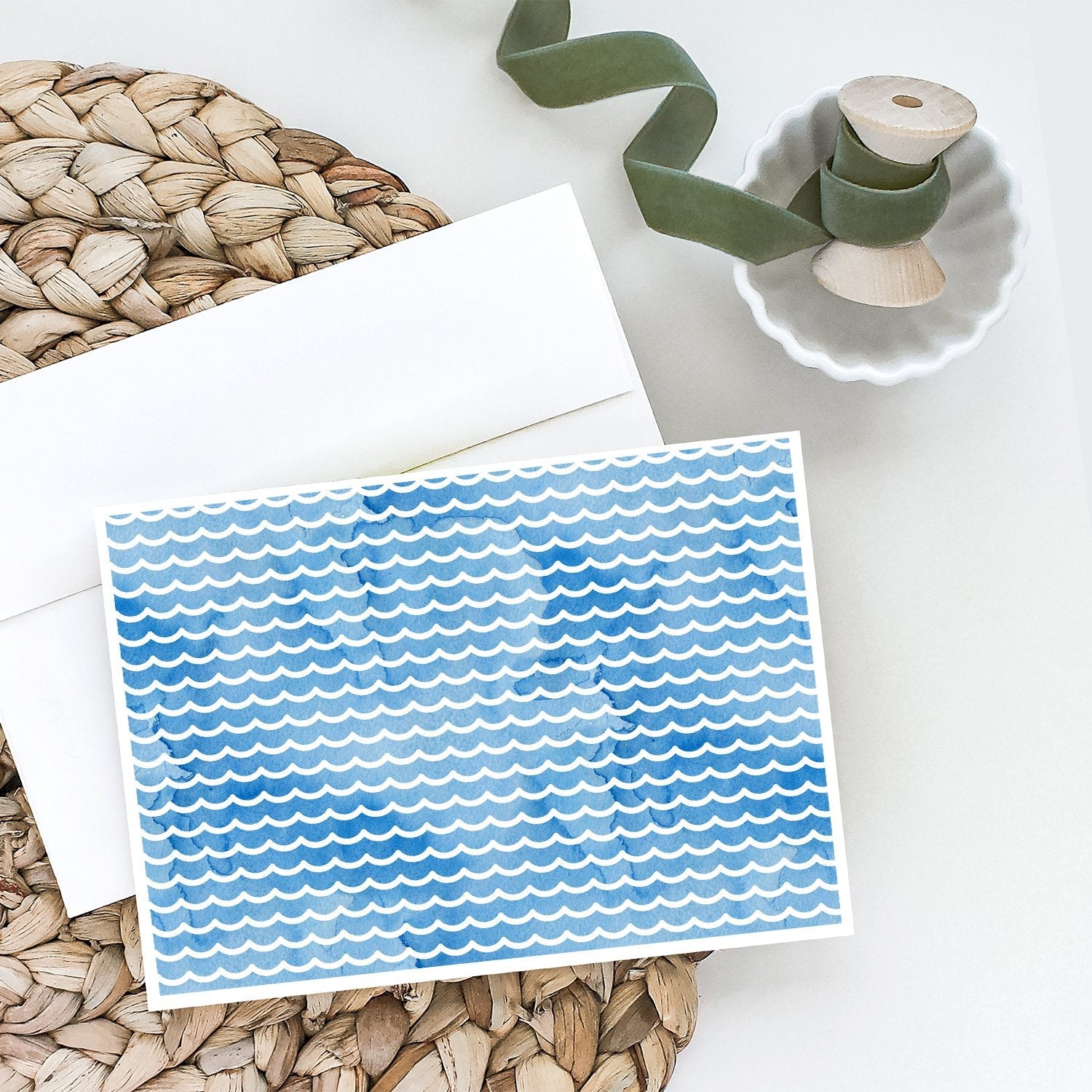 Beach Watercolor Waves Greeting Cards Pack of 8 Blank Cards with Envelopes Whimsical A7 Size 5x7