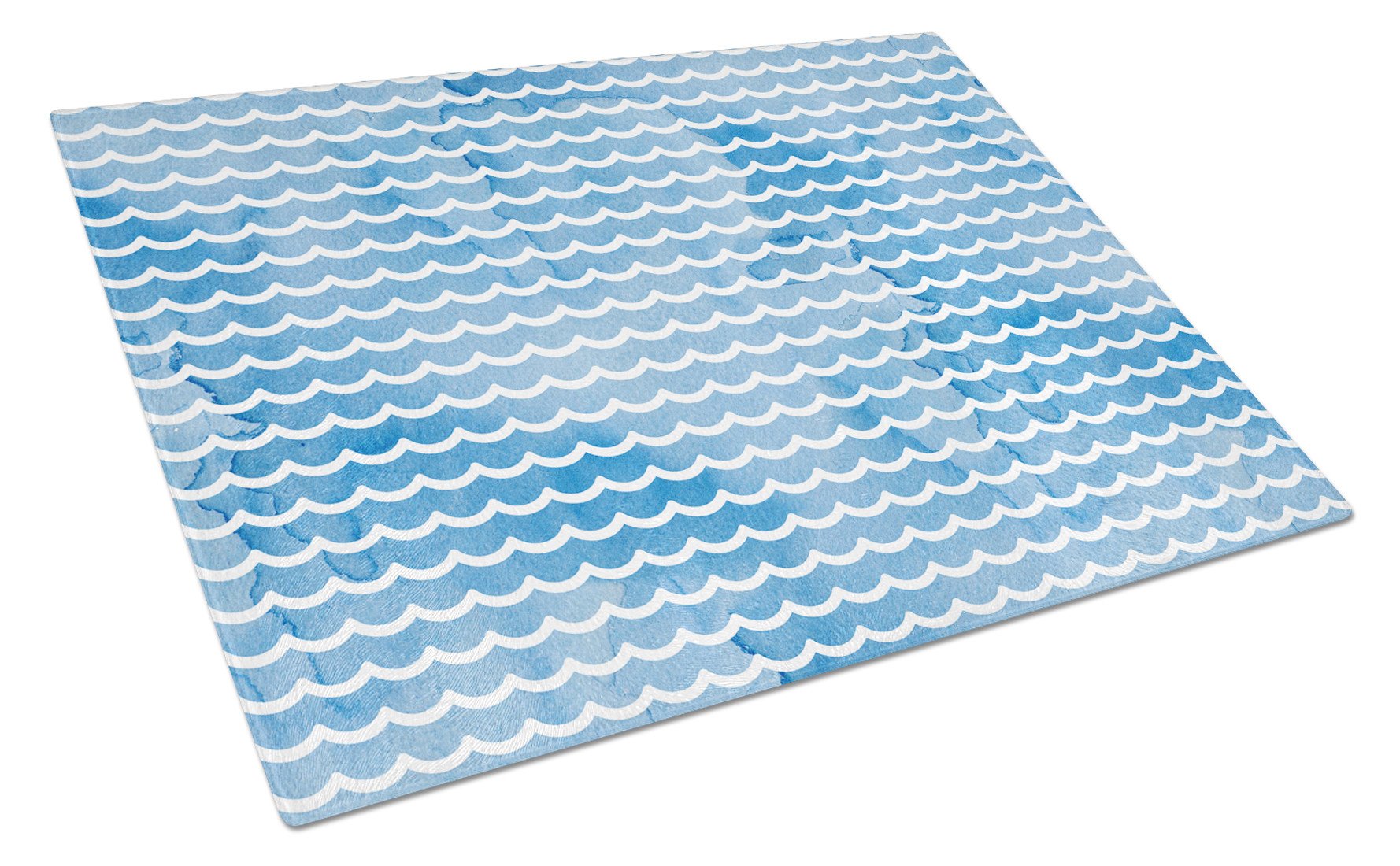 Beach Watercolor Waves Cutting Board Tempered Glass Kitchen Cutting Surface, Heat Resistant Chopping, Non-Slip Feet, Food Prep & Serving