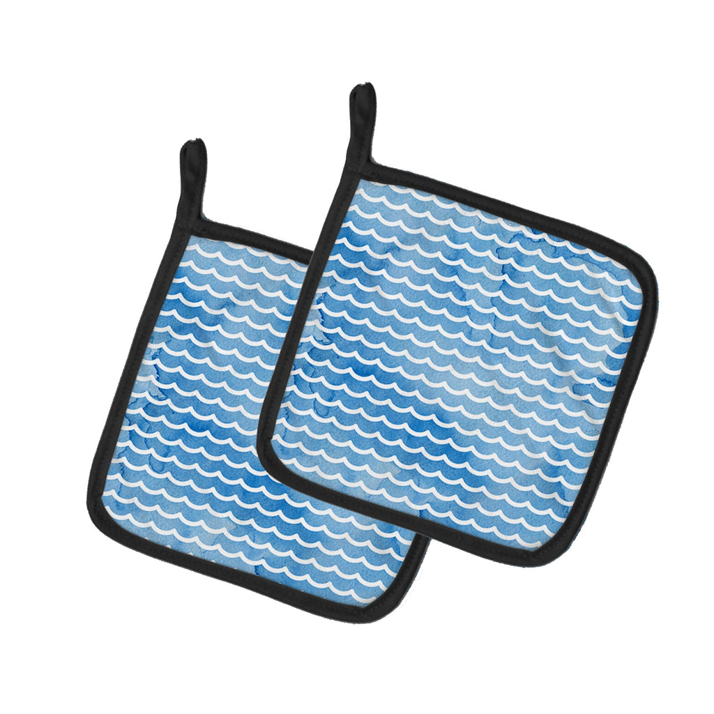 Beach Watercolor Waves Pot Holder Set of 2 Heat Resistant Quilted Hot Pads 7.5 x 7.5 Inch, Insulated Kitchen Trivets for Cooking & Baking