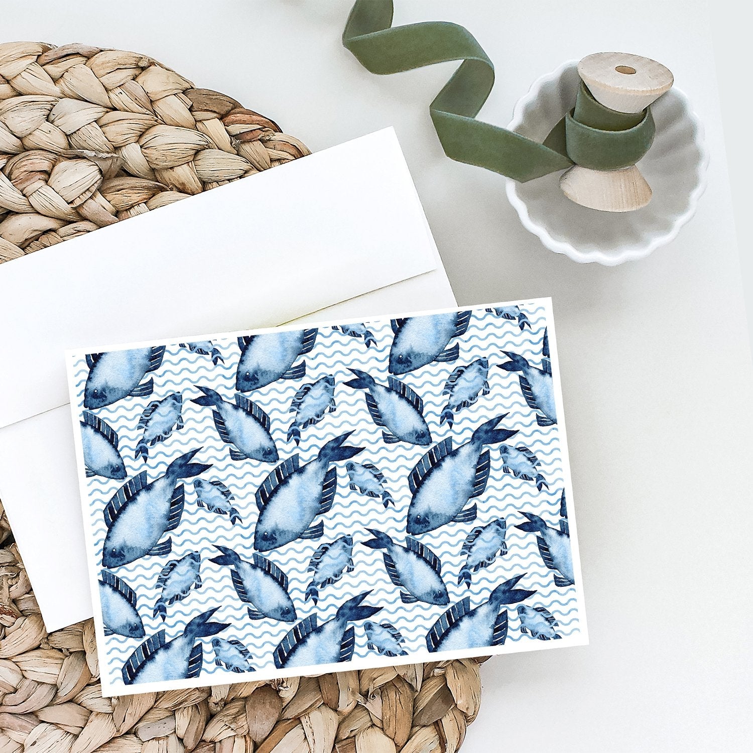 Beach Watercolor Fishes Greeting Cards Pack of 8 Blank Cards with Envelopes Whimsical A7 Size 5x7