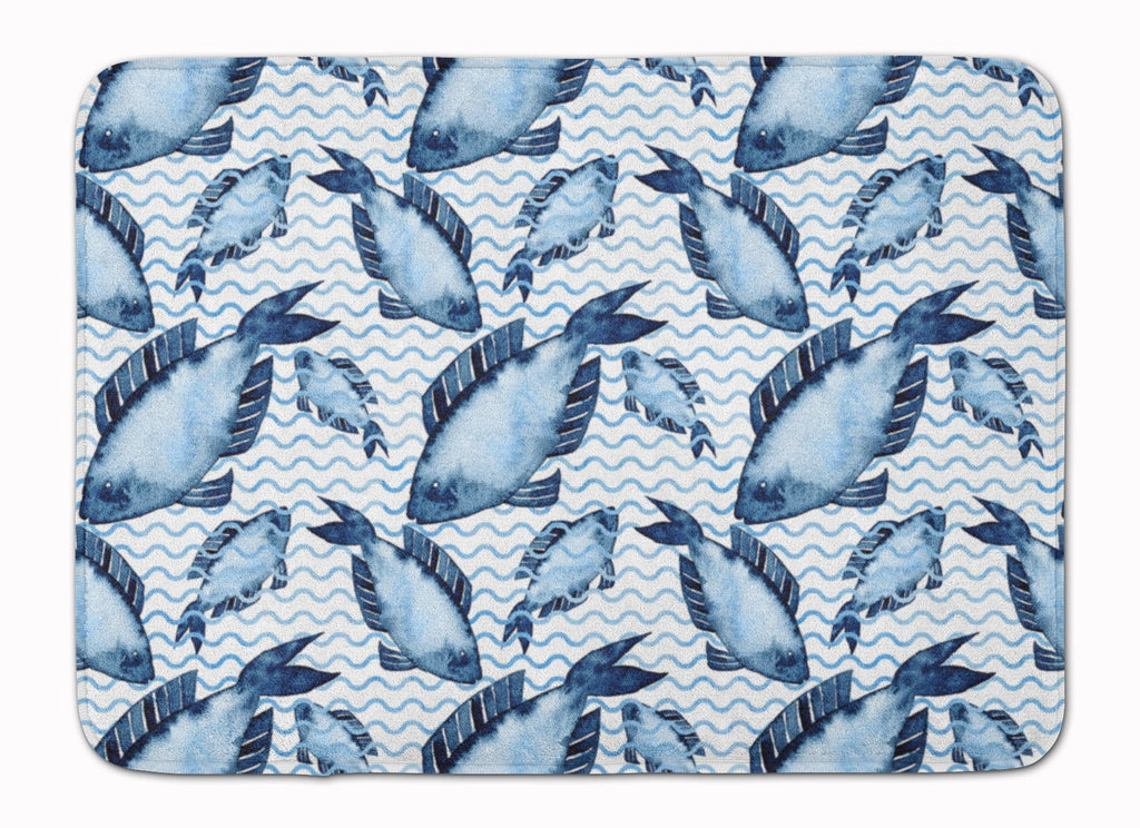 Beach Watercolor Fishes Memory Foam Kitchen Mat Machine Washable Anti-Fatigue Cushion Comfort Bath or Kitchen Rug