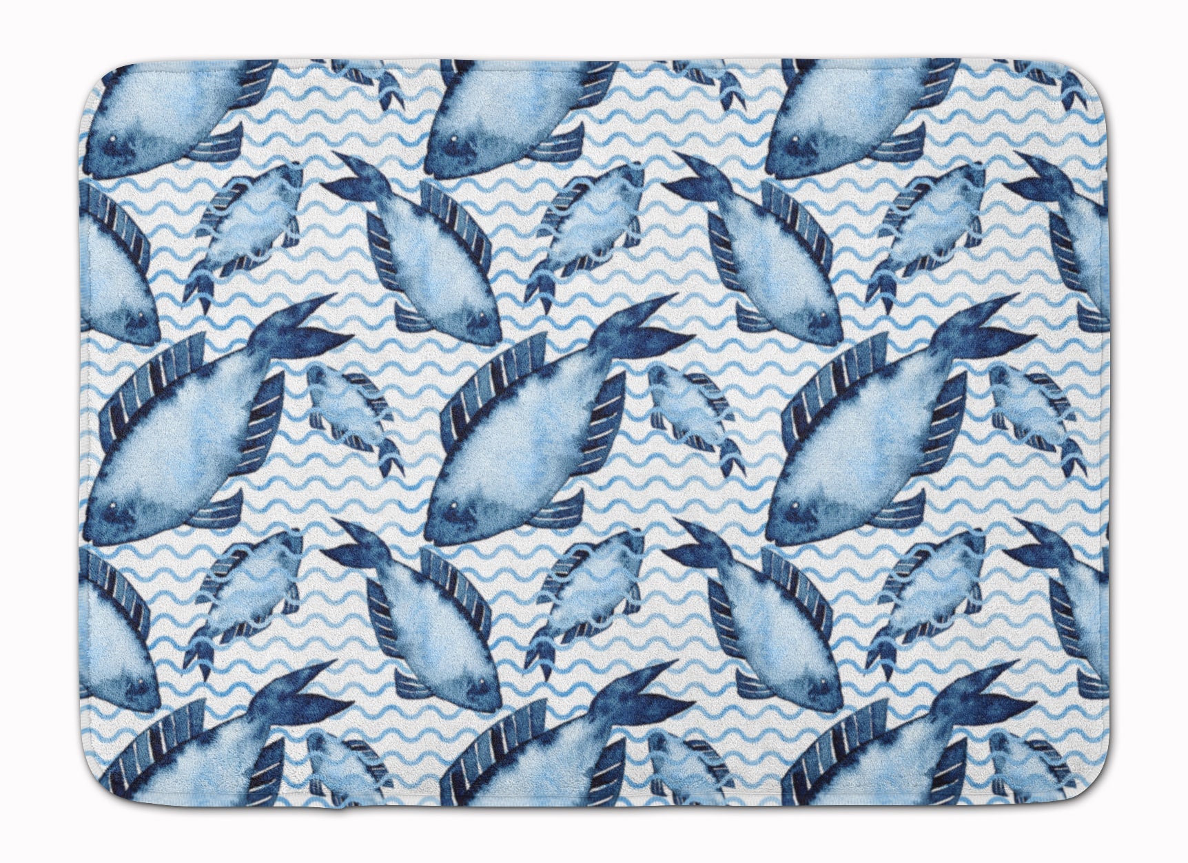 Beach Watercolor Fishes Memory Foam Kitchen Mat Machine Washable Anti-Fatigue Cushion Comfort Bath or Kitchen Rug