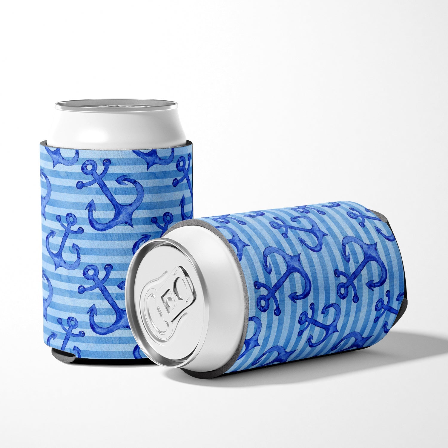 Beach Watercolor Anchors Can or Bottle Hugger Cooler Sleeve for Standard 12 oz Cans, Insulated Foam Beer & Soda Can Hugger Reusable