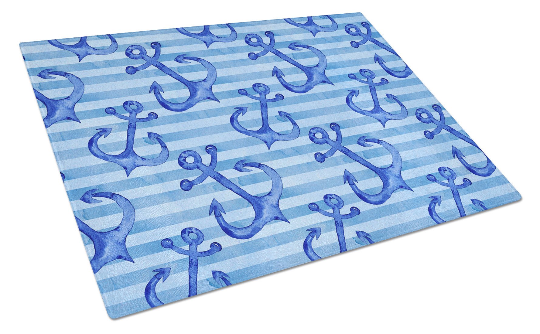 Beach Watercolor Anchors Cutting Board Tempered Glass Kitchen Cutting Surface, Heat Resistant Chopping, Non-Slip Feet, Food Prep & Serving