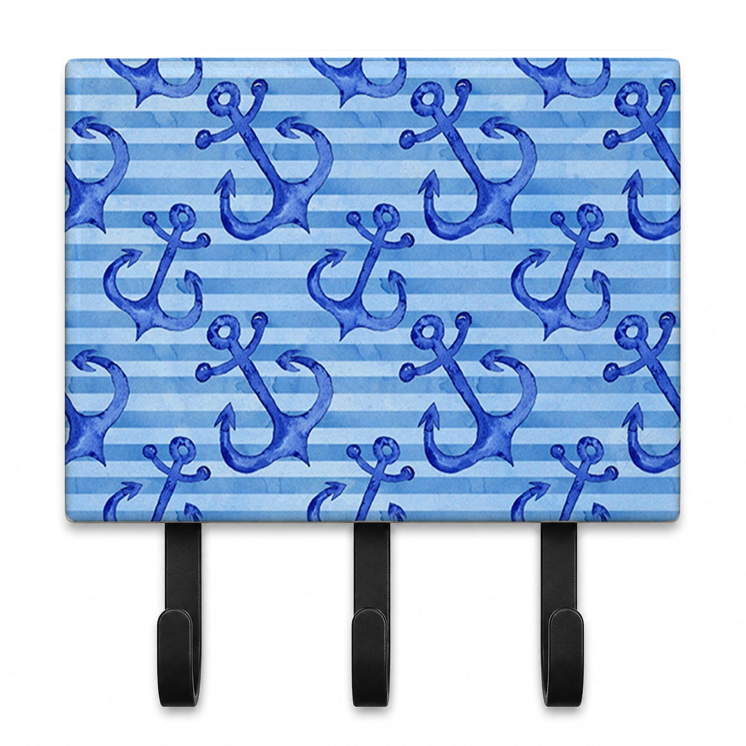 Beach Watercolor Anchors Leash or Key Holder Wall Hooks, Coat Rack Wall Mount, for Hanging Keys, Towels, Aprons, Leashes