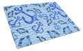 Beach Watercolor Anchors and Fish Cutting Board Tempered Glass Kitchen Cutting Surface, Heat Resistant Chopping, Non-Slip Feet, Food Prep & Serving