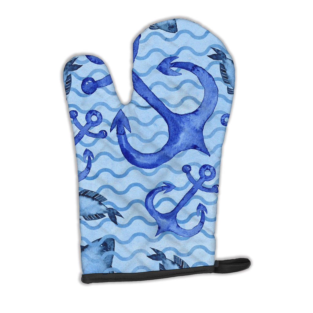 Beach Watercolor Anchors and Fish Oven Mitt Heat Resistant Thick Oven Mitt for Hot Pans and Oven, Kitchen Mitt Protect Hands, Cooking Baking Glove