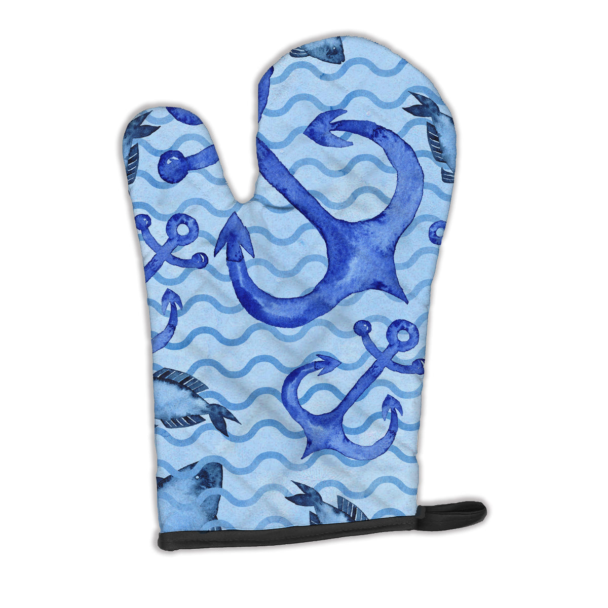 Beach Watercolor Anchors and Fish Oven Mitt Heat Resistant Thick Oven Mitt for Hot Pans and Oven, Kitchen Mitt Protect Hands, Cooking Baking Glove