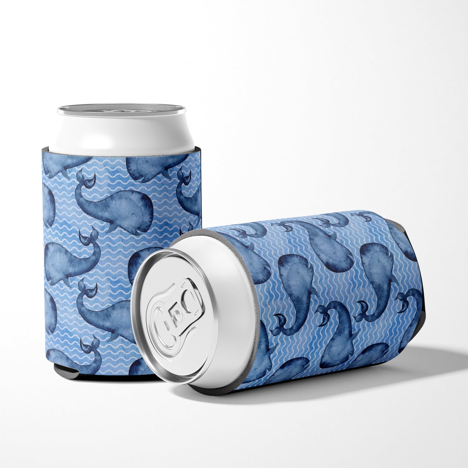 Beach Watercolor Whales Can or Bottle Hugger Cooler Sleeve for Standard 12 oz Cans, Insulated Foam Beer & Soda Can Hugger Reusable