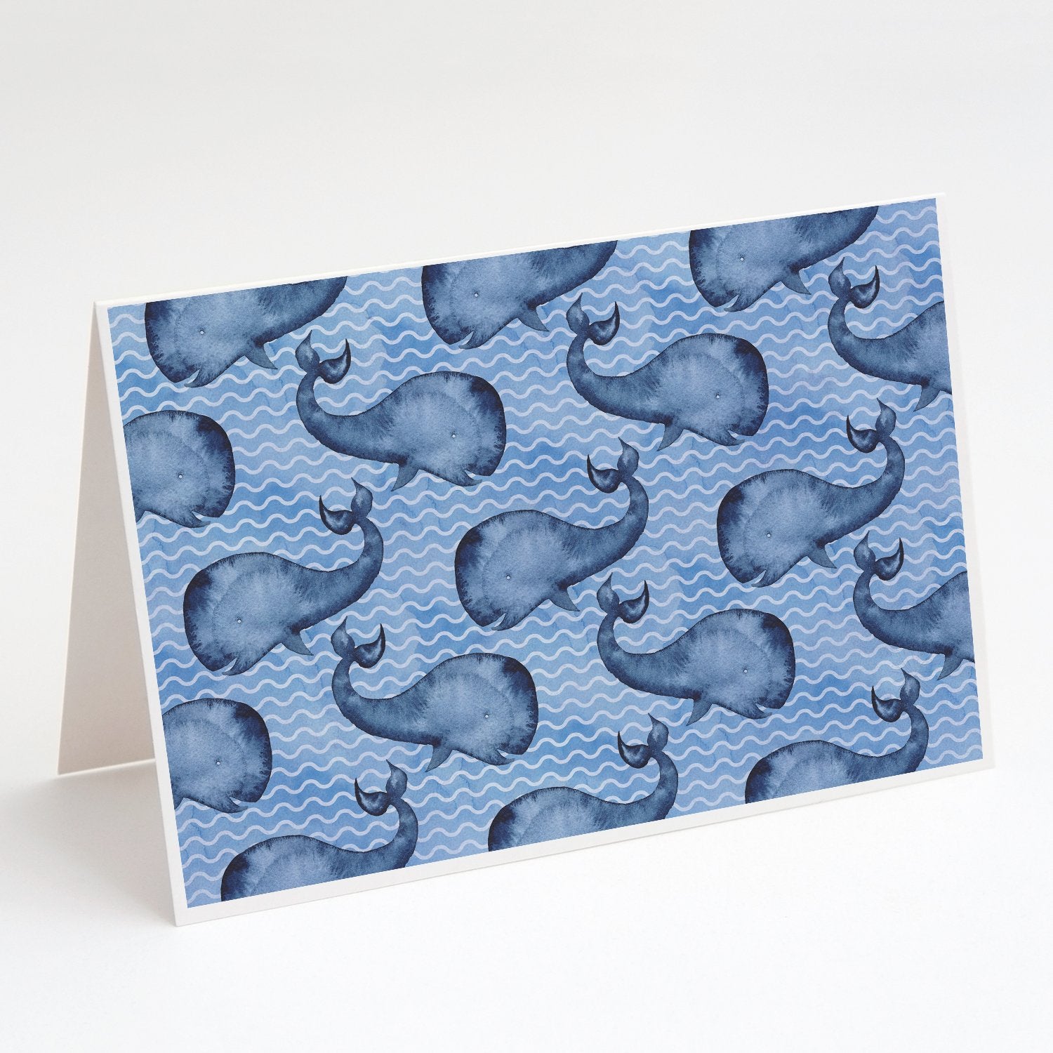 Beach Watercolor Whales Greeting Cards Pack of 8 Blank Cards with Envelopes Whimsical A7 Size 5x7