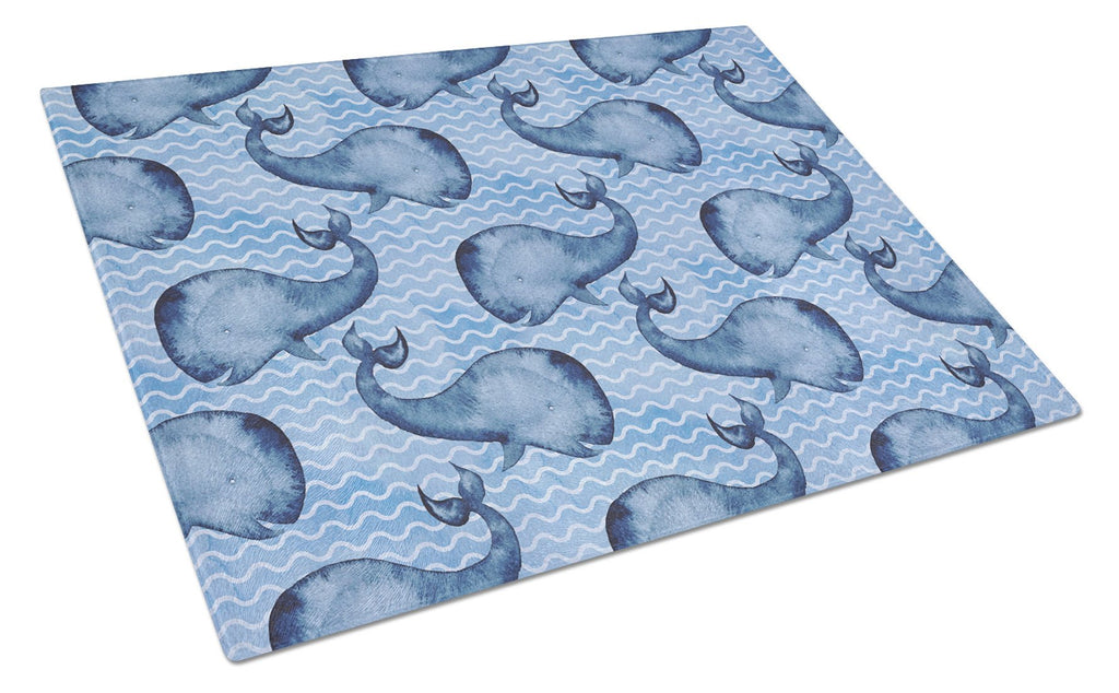 Beach Watercolor Whales Cutting Board Tempered Glass Kitchen Cutting Surface, Heat Resistant Chopping, Non-Slip Feet, Food Prep & Serving